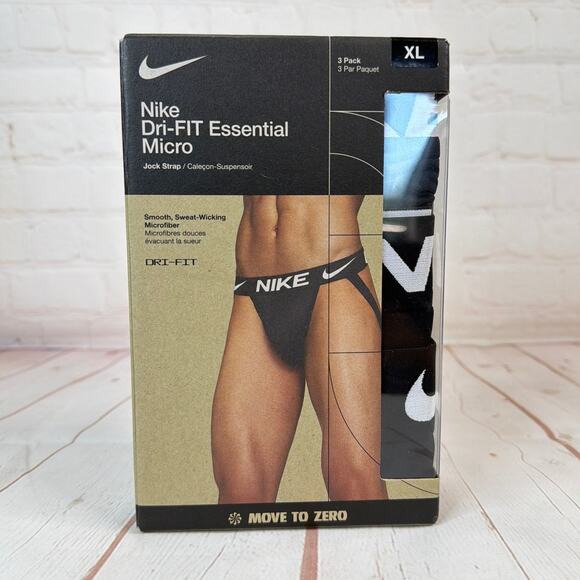 Nike Dri-Fit Essential Micro Stretch Black/White 3 Pack Jock Strap Mens Size XL - Picture 1 of 5